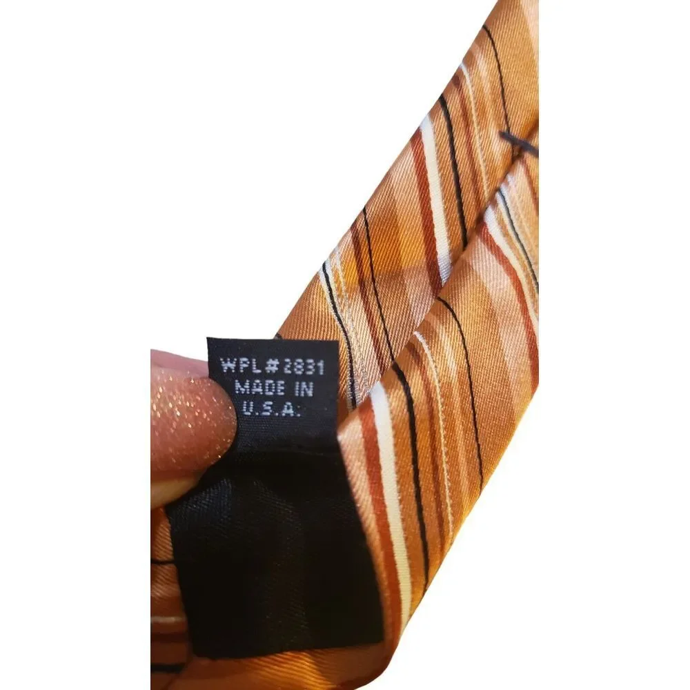 Croft &‎ Barrow Men's Repp Orange Striped 100% Silk Neck Tie Made in USA